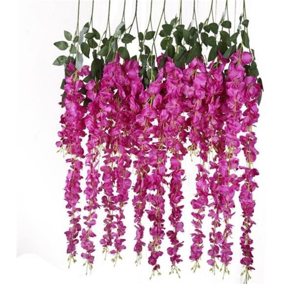 6pcs Artificial Silk Wisteria Hanging Flowers Vine Rattan Garland Fake Flower - Picture 1 of 6